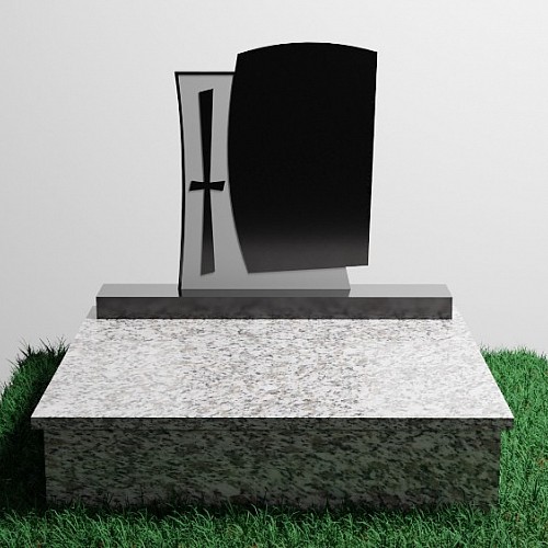 Vizualizace urnového hrobu s motivem kříže materiál Total Black +  BiancoTarn